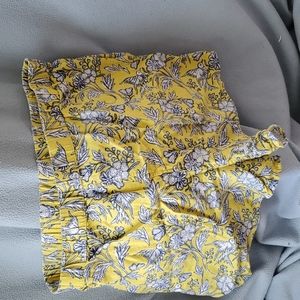 Yellow with blue print linen shorts